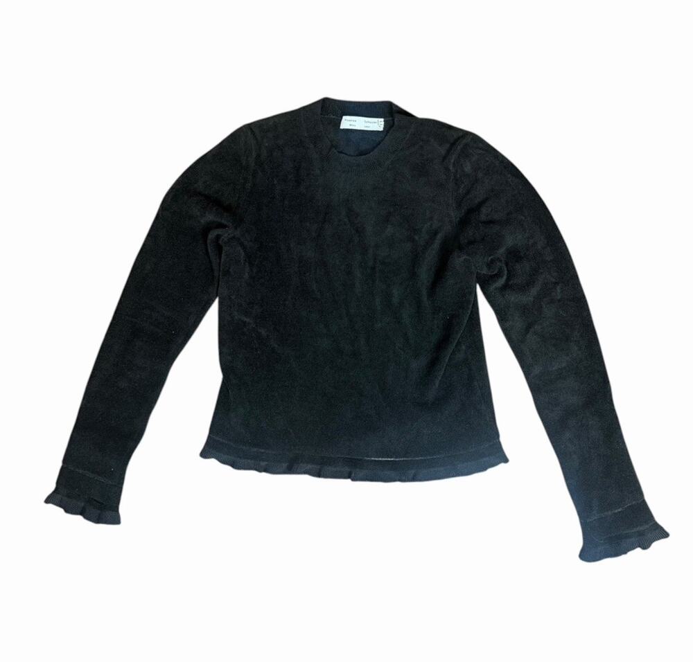 Proenza Schouler White Label Women XL Black Chenille Ruffle Pullover Sweater EUC
